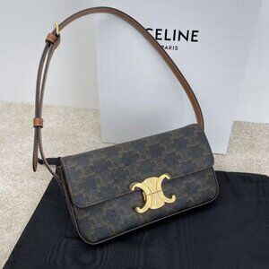 CELINE SHOULDER BAG CLAUDE IN TRIOMPHE CANVAS AND CALFSKIN